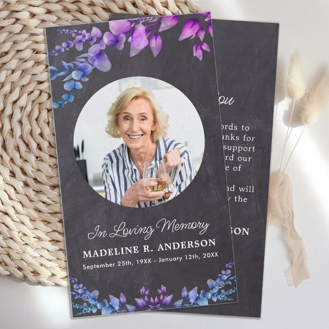 Rustic Memorial Photo Botanical Funeral Tack Anteckningskort (Skapare uppladdad)