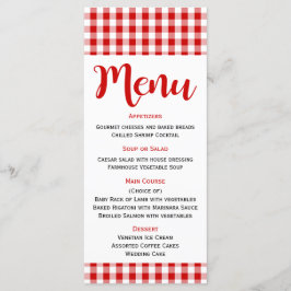 Rustic Menu Red White Gingham Check Bröllop, Party Meny