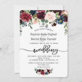 Rustic Merlot Navy Blue Blommigt Handwrite Bröllop Inbjudningar