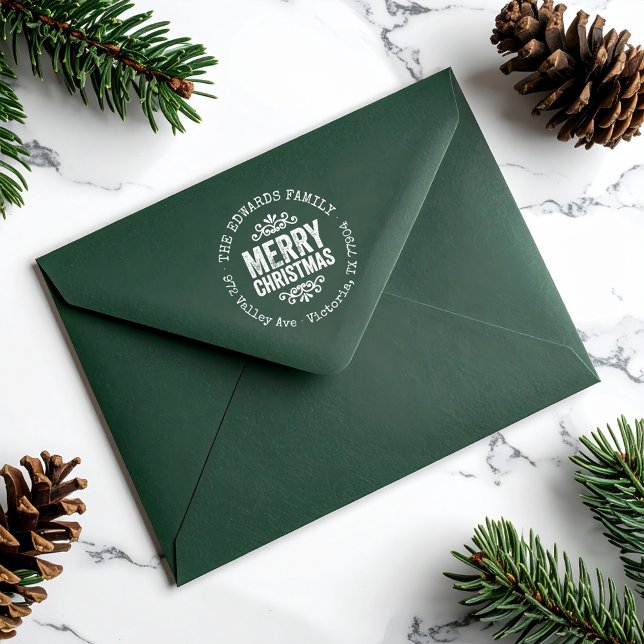Rustic Merry Christmas Return Address Stämpel (Skapare uppladdad)