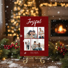 Rustic Merry Four Familjefotokollage Röd Julkort