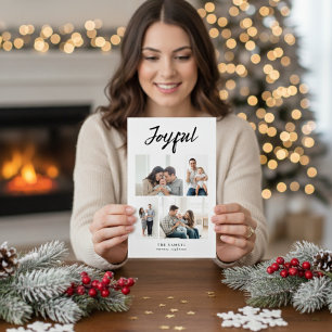 Rustic Merry Four Familjefotokollage Vitt Julkort