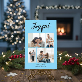 Rustic Merry Four Family Photo Collage Pest Julkort