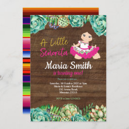 Rustic Mexican Cactus Fiesta 1st Birthday Girl Inbjudningar