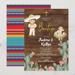 Rustic Mexican Guld Charro Boy Twin Bautizo I Inbjudningar