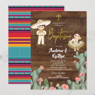Rustic Mexican Guld Charro Boy Twin Bautizo Inbjudningar