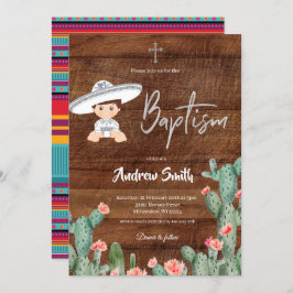 Rustic Mexican Silver Charro Baptism Boy Inbjudningar