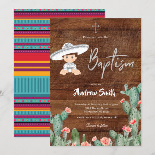 Rustic Mexican Silver Charro Baptism Boy Inbjudningar