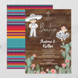 Rustic Mexican Silver Charro Boy Twin Bautizo Inbjudningar