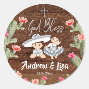 Rustic Mexican Silver Charro Twin Baptism Sticker Runt Klistermärke