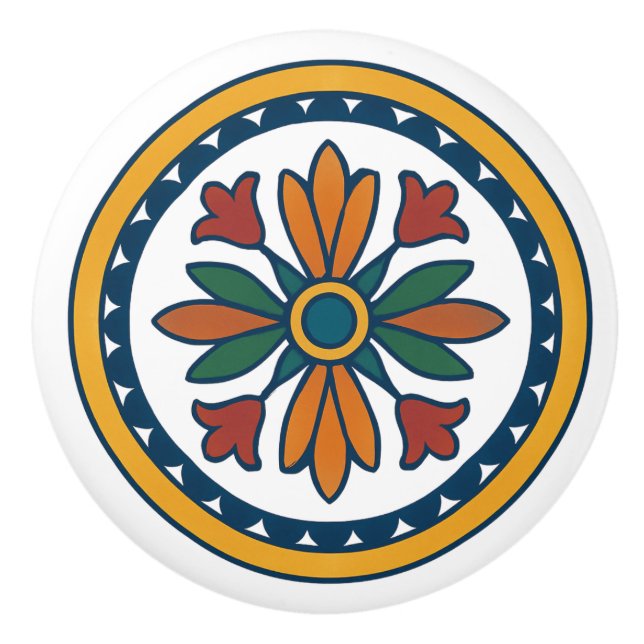 Rustic Mexican Talavera Blommigt Ceramic Knob Knopp (Framsidan)