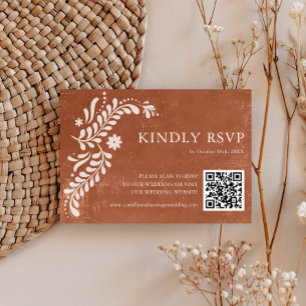 Rustic Mexican Terracotta Bröllop QR-kod OSA Kort
