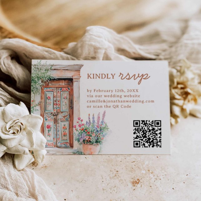 Rustic Mexico Bröllop QR Code OSA Kort (Rustic Destination Wedding RSVP with QR Code)