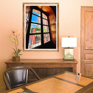 Rustic Mexico Old Town Church från Balcony Poster