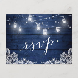 Rustic Midnight Blue Mason Burk Ljus Bröllop OSA Inbjudan Vykort