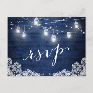Rustic Midnight Blue Mason Burk Ljus Bröllop OSA Inbjudan Vykort