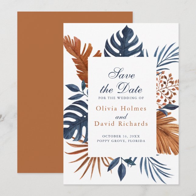 Rustic Midnight Blue Monstera Spara datumkortet Datumet (Fram/baksida)