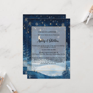 Rustic Midnight Blue Winter Forest Starry Bröllop Inbjudningar