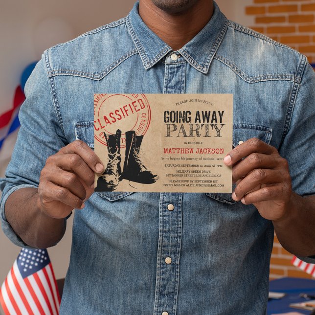 Rustic Militär på väg bort Party | Farewell Inbjudningar (Skapare uppladdad)