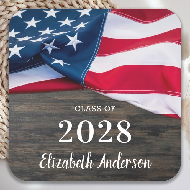 Rustic Military Studenten American Flagga Patrioti Underlägg Papper Kvadrat (Skapare uppladdad)