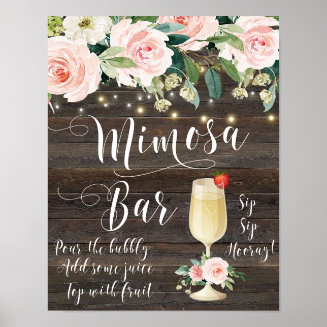 Rustic Mimosa Pub Bröllop  Rosa Poster (Framsidan)