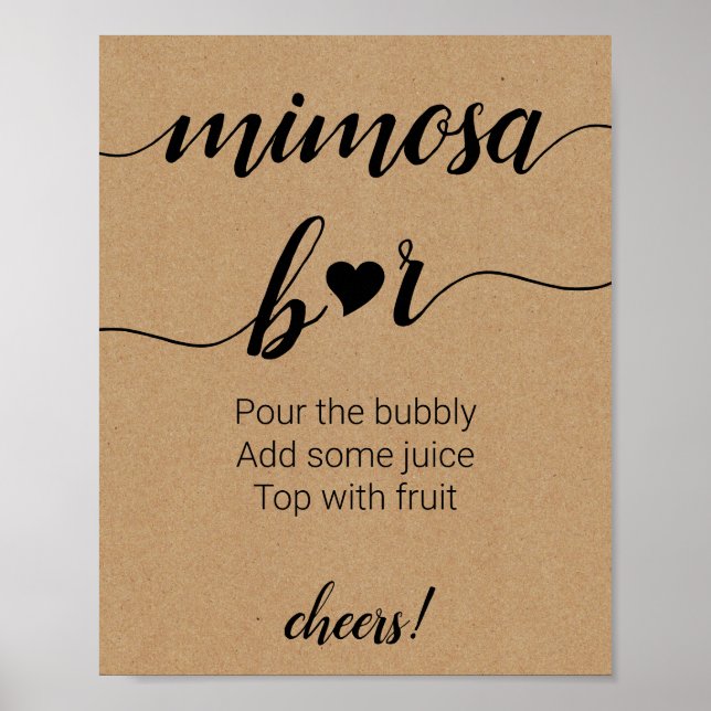 Rustic Mimosa Pub Sign Bröllop Poster (Framsidan)