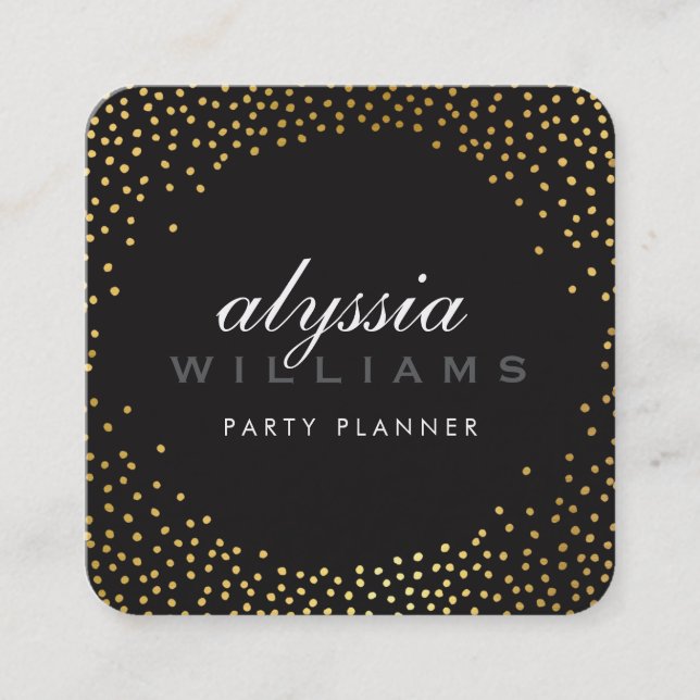 RUSTIC MINI CONFETTI Söt luxe guld svart Fyrkantigt Visitkort (Framsida)