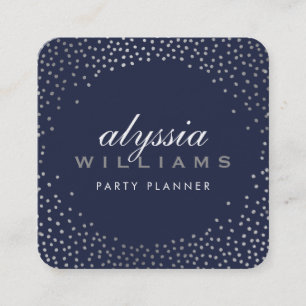 RUSTIC MINI CONFETTI söt luxe navy blue silver Fyrkantigt Visitkort