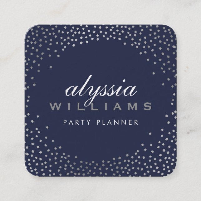 RUSTIC MINI CONFETTI söt luxe navy blue silver Fyrkantigt Visitkort (Framsida)