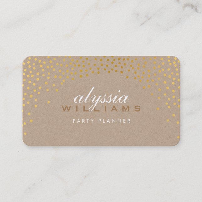 RUSTIC MINI CONFETTI Söt trendig guld foil Kraft Visitkort (Framsida)