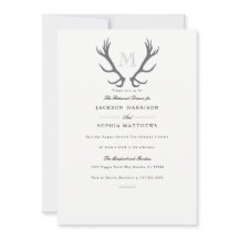 Rustic Minimal Antler & Initial Bröllopbjudan