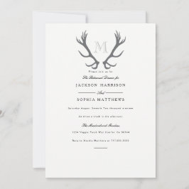 Rustic Minimal Antler & Initial Bröllopbjudan Inbjudningar
