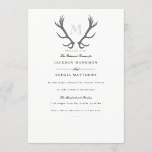 Rustic Minimal Antler & Initial Bröllopbjudan Inbjudningar