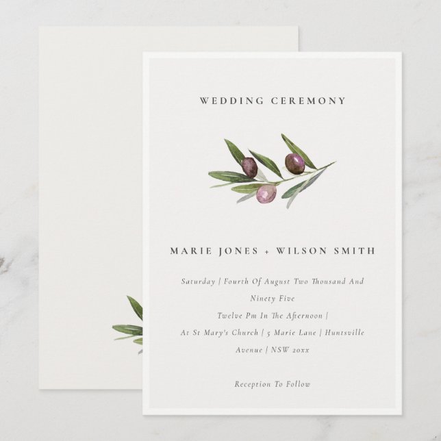 Rustic Minimal Olive Gren-bröllopsinbjudan Tack Kort (Fram/baksida)