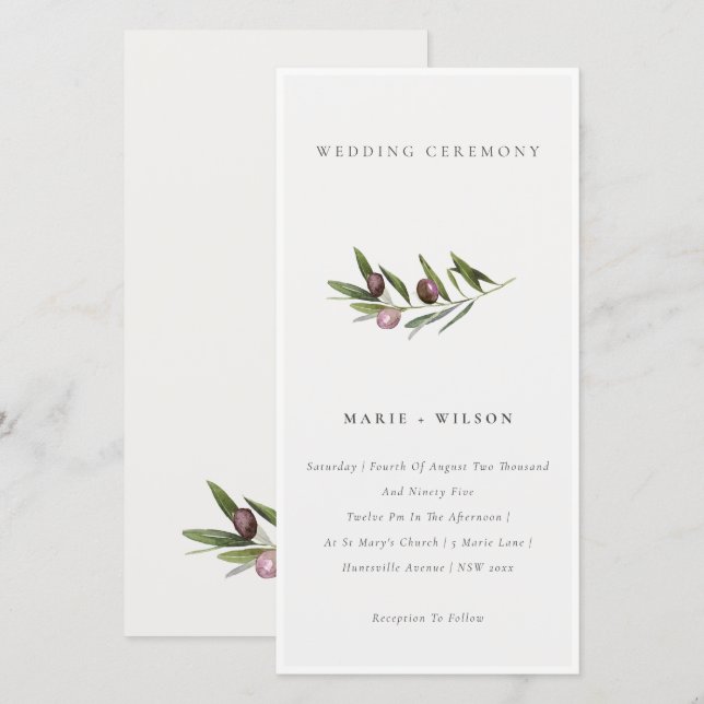 Rustic Minimal Olive Gren-bröllopsinbjudan Tack Kort (Fram/baksida)