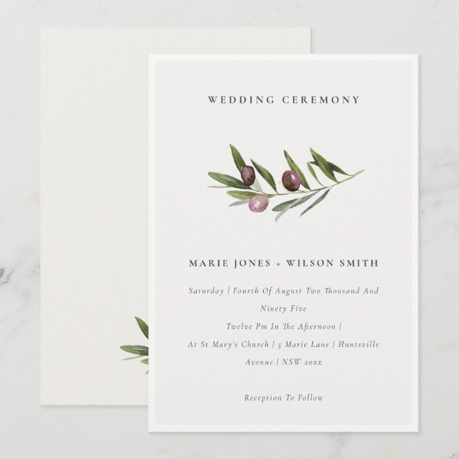 Rustic Minimal Olive Gren-bröllopsinbjudan Tack Kort (Fram/baksida)