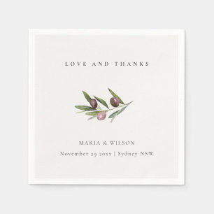 Rustic Minimal Olive Gren Foliage Bröllop Tack Pappersservett