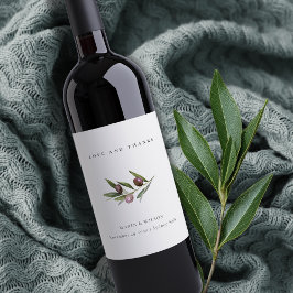 Rustic Minimal Olive Gren Foliage Bröllop Tack Vinflaska Etikett