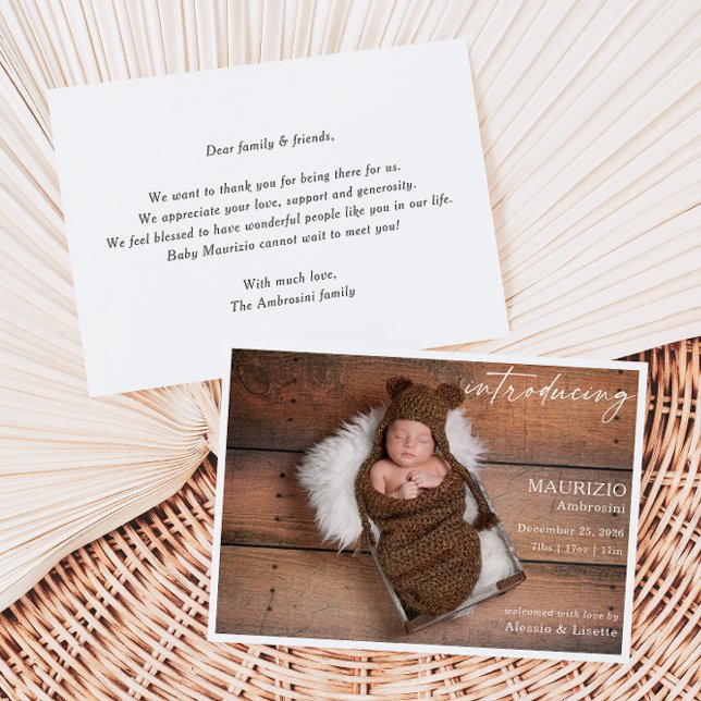 Rustic Minimalist Baby Photo Announcement Card Inbjudningar (Skapare uppladdad)