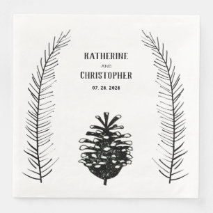 Rustic Minimalist Drawn Gräs Cone Spruce Grenar Pappersservett