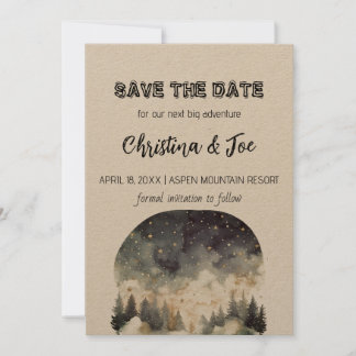 Rustic Minimalist Kraft Mountain Spara datumet Inbjudningar