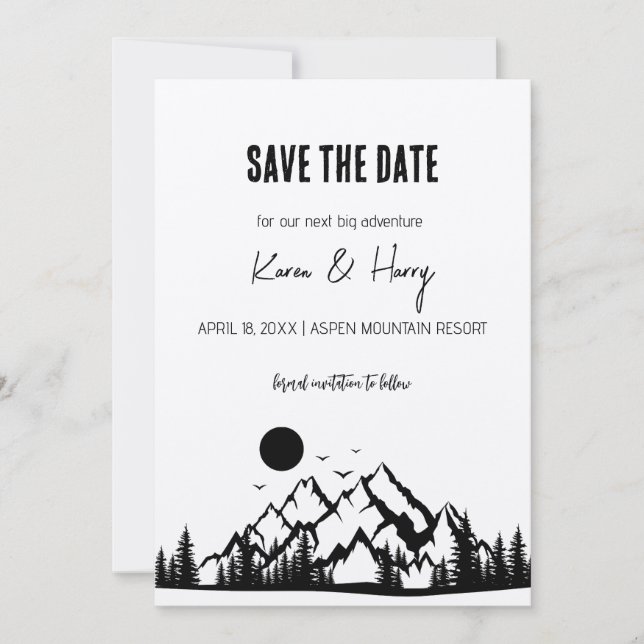 Rustic Minimalist Kraft Mountain Spara datumet Inbjudningar (Framsida)