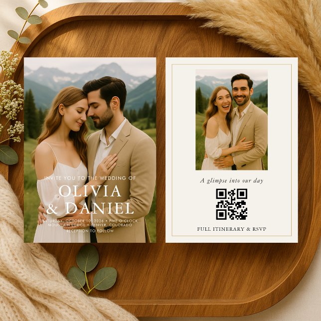 Rustic Minimalist Simple Photo Wedding Invitation Inbjudningar (Skapare uppladdad)