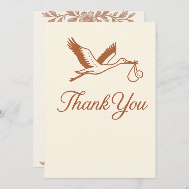 Rustic Minimalist Stork Baby Shower Inbjudningar (Fram/baksida)