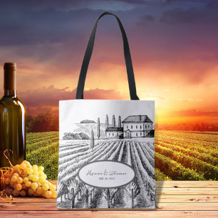 Rustic Minimalist Vinyard Sketch Bröllop Gift Tygkasse