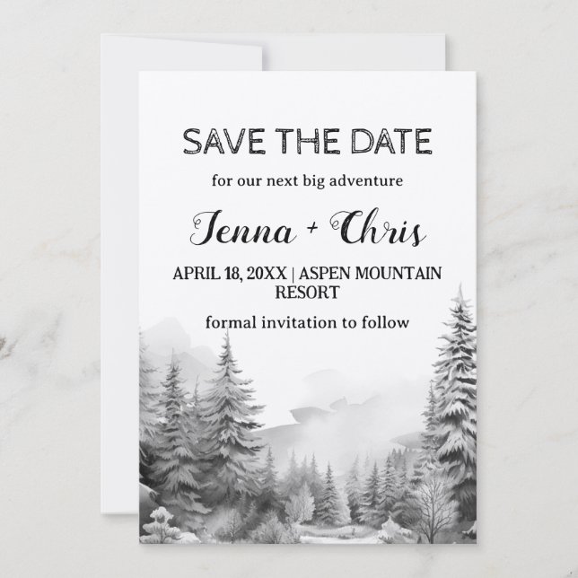 Rustic Minimalist Winter Mountain Save the Date Inbjudningar (Framsida)