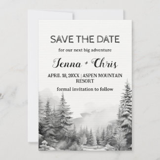 Rustic Minimalist Winter Mountain Save the Date Inbjudningar