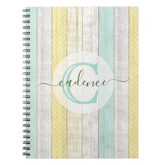 Rustic Mint & Gult Boho Geo Modern Personlig Anteckningsbok (Framsidan)