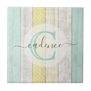 Rustic Mint & Gult Boho Geo Modern Personlig Kakelplatta