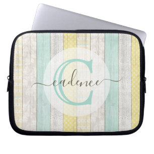 Rustic Mint & Gult Boho Geo Modern Personlig Laptop Fodral